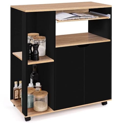 IDMarket - Desserte de cuisine COSI bois noir et plateaux façon hêtre L.76 CM