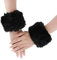 1 Pair Faux Fur Wrist Cuffs Winter Fur Wrist Warmers Wrist Band Ring Cuffs Soft Winter Arm Warmer Sleeves for Women (Black)