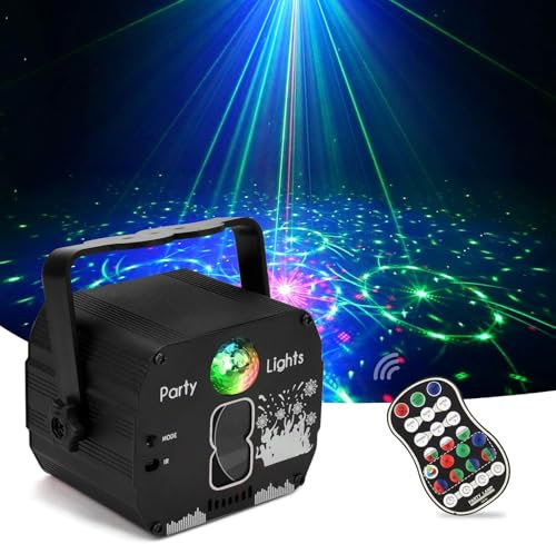 Lampe de Scène avec Télécommande Sans Fil, 60 Motifs de Projection RGB, Câble USB, Projection Rotative à 360°, Fonction de Temporisation, Commande Vocale pour Soirée, Halloween, Fête, Noël