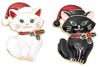 Paar Weihnachten Katze Broschen für Frauen Mädchen Männer Mode Nette Emaille CZ Strass Kätzchen Tiere mit Weihnachtsmann Kostüme Anstecknadeln Kleid Zubehör Urlaub Neujahr Schmuck Geschenke für