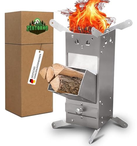 Zentorno® Rocket Stove 2024 - Estufa de cohetes con bolsa de transporte, estufa de leña para exteriores de acero inoxidable, horno de camping para sartenes y ollas con diámetro de 15-25 cm