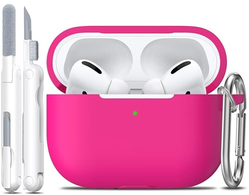 R-fun Compatibile con AirPods Pro Generation custodia protettiva con set di pulizia, protezione completa in silicone per Apple AirPods custodia di ricarica[LED frontale visibile],Rosa rosa