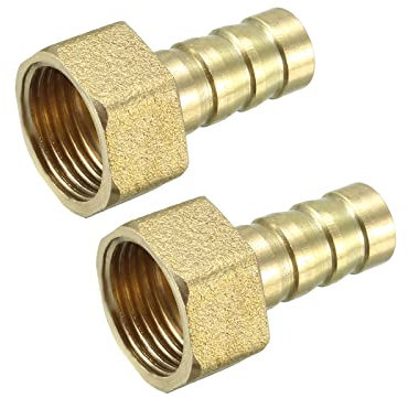 QUARKZMAN 10mm Púas x 3/8 PT Hembra Rosca Latón Espiga Manguera Montaje x 2uds Tubo Conector Adaptadores para Manguera Conexión, Conector de Lengüeta de Latón [Dorado Tono]