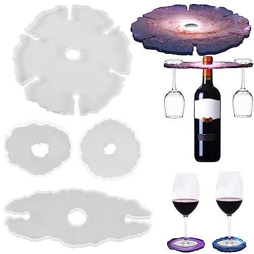 Delamiya 4 Stück Weinregal Silikonform, Silikonformen Epoxidharz Set Weinglashalter Resin Silikon Form Resin Mold Gießformen DIY Set Glasklar Formen für Tablett Heimdekorationen Verwendet Werden