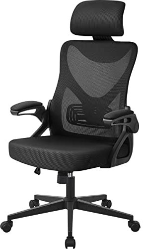 Abician Fauteuil de Bureau Ergonomique Chaise de Bureau en Maille à Haut Dossier avec Accoudoirs Relevables Appui-tête Support Lombaire Assise Réglable en Hauteur Noir