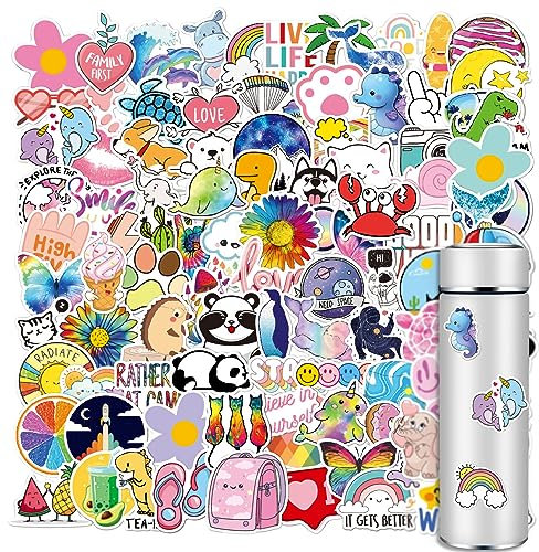 Fychuo 100 PCS Water Bottle Stickers, Cute Vinyl Waterproof Stickers Cartoon Stickers Aesthetic Laptop Stickers for Phone Skateboard Scrapbook Luggage Car Decals for Adults Teens Kids Girls, Animal