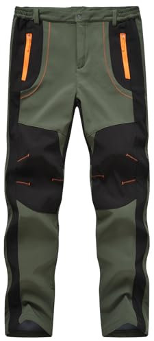 YSENTO Herren Wanderhose Outdoorhose Wasserdicht Softshellhose Winddicht Warm Gefüttert Skihose Snowboardhose Winter Trekkinghose(Grün,2XL)