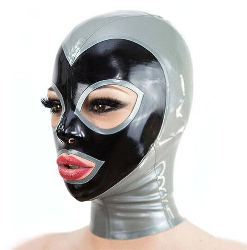 Latex Maske Sklave Devote Bondage Maske Sex Spiele Fetisch Maske Handgefertigt Erotik BDSM Maske Lassen Atemlöcher Vollmaske SM Sexspielzeug für Maskerade, Cosplay, Halloween-Partyshow,M,Silver