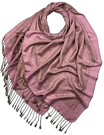 OgLuxe Pashmina-Schal mit Paisleymuster, für Damen, handgefertigt, mit Quasten, weich, luxuriös, warm, perfekt als Reiseschal, Hochzeitsschal, Geschenk für alle Anlässe, rosa - dusty pink,