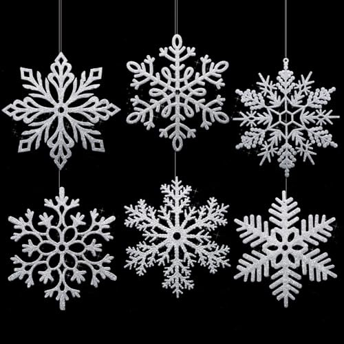 Sratte 40,6 cm große Schneeflocken-Ornamente, riesige Glitzer, dekorative hängende Schneeflocken, 6 Designs, Weihnachtsdekoration, hängende Ornamente, Winter-Fensterdekoration, Schneeflocken mit