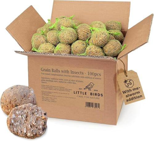 Bolas de Grasa para Pájaros al Aire Libre 100 Piezas 9 kg - Comida Pajaros con Insectos - Alimento para pájaros al Aire Libre - 100% Natural