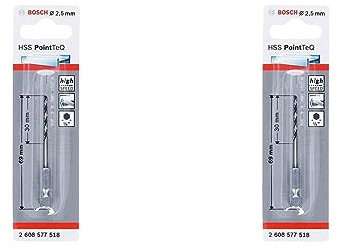 Bosch Professional Brocas de vástago hexagonal PointTeQ (para metal, Ø: 2.5 mm, vástago hexagonal de ¼, accesorios para taladro de impacto y taladro atornillador) (Paquete de 2)