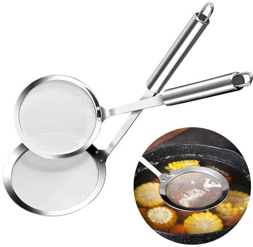 Feinmaschig Net Sieb Löffel, 2 Stück Edelstahl Küchensieb Feines Sieb, Schöpfkelle Feinmaschig, Spinnensieb Frittierkelle, Frittieren Filtern, für Küche, Trennen Von Ölteppich, Fett, Schaum