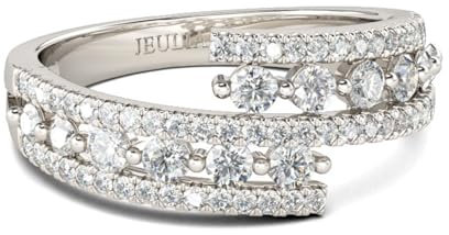 Jeulia 925 Sterling Silber Ring Damen Verlobungsring Ewigkeitsringe Zirkonia Kristall Eheringe mit Schmuckschatulle zum Geburtstag, Weihnachten, Valentinstag (Bypass-Rundschnitt, 52(16.5))