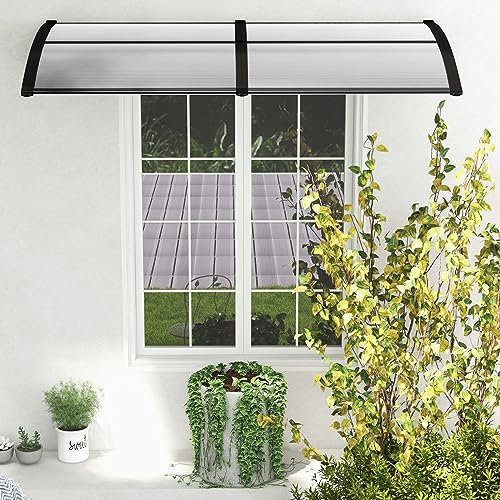 GOPLUS Auvent Porte d'Entree 199x99CM avec Protection Solaire, Résistant au Vent avec Panneau Revêtu à Double Couche et Support en ABS, Capacité de Poids Max 20KG, Gris