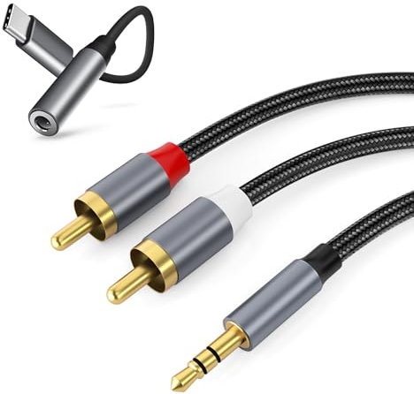 BORLTER CLAMP Câble Lotus 3,5 mm vers RCA avec Adaptateur Audio USB-C, Câble Adaptateur Auxiliaire vers RCA, Compatible avec Téléphone Portable de Voiture, Adaptateur Jack Audio