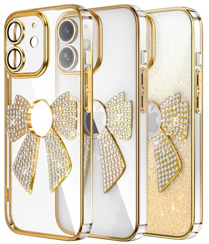 IMIRST Diamond Phone Case Compatible with iPhone 11 (6.1'') Electroplated Bling Glitter Silicone Shell Shockproof Protective Cover Bumper Bow Tie Case for Apple iPhone 11. KD Gold