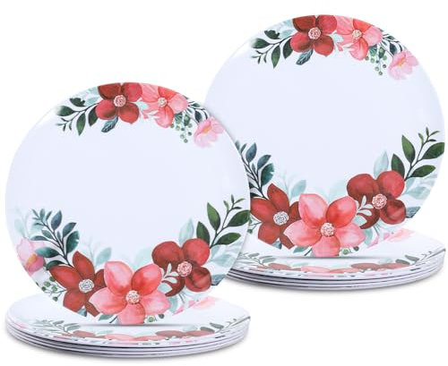 molidiki Melamine Dinnerware Sets 12 Pcs, Melamine Plates, Party Plates Sets, Camping Dishes Set for 4, Unbreakable, BPA Free, Dishwasher Safe, Floral