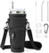 Enbagold Water Bottle Carrier Bag for Stanley Cup 40oz, Water Bottle Holder with Strap & Phone Pocket, Reusable Straw & Straw Brush & Straw Cover & Leak Proof Accessories and Carabiner Clip (Black)