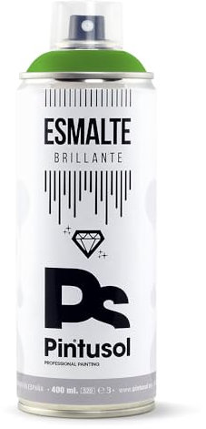 PINTUSOL Bombe Peinture Émail Brillante Vert Vif RAL6018 Finition Brillante, Résistant UV Haute Opacité, Application Facile, Multisurface Bois Métal Plastique Verre, Spray Professionnel 400ml