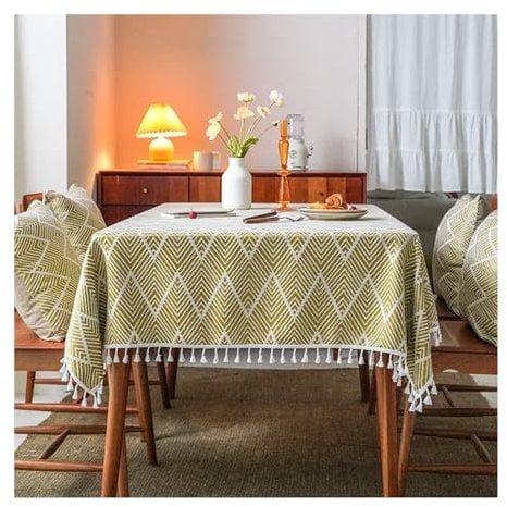 AMDXD Tischtücher Gelb, Welle mit Quaste Tischwäsche Leinen, Tischtuch Stehtisch Pflegeleicht für Wohnzimmer, Esszimmer, Balkon, Garten, 140x260CM