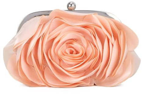 LHHMZ Damen Elegante Rose Clutch Tasche Clutch aus geblümtem Satin Florale Abend Umhängetasche Hochzeitsfeier Clutch