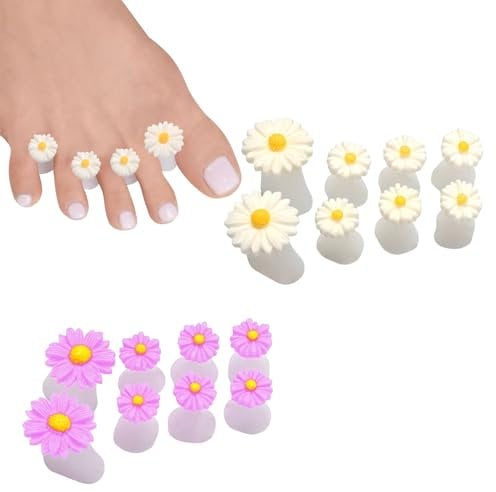 Flower Toe Separators, 16 Pcs Toe Spacers, Silicone Daisy Toe Separator for Nail Polish, Soft Cute Toe Spacers for Nail Varnish for Women Nail Art Pedicure Manicure