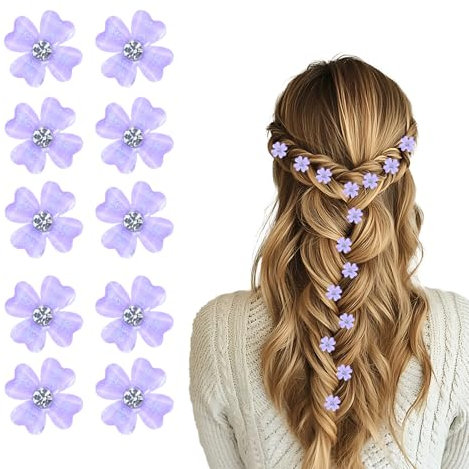 10 Stück Haarschmuck Blumen Haarklammer Klein Mini Haarspangen Braut Haarschmuck Kleine Haarspangen Haarclips Hochzeit Haarclips Damen Blumen Spange Blumen Haarspange (Lila)