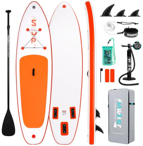 FunWater SUP Inflatable Stand Up Paddle Board 10'6×33×6 Ultra-Light Inflatable Paddleboard with ISUP Accessories,Fins,Adjustable Paddle, Pump,Backpack, Leash