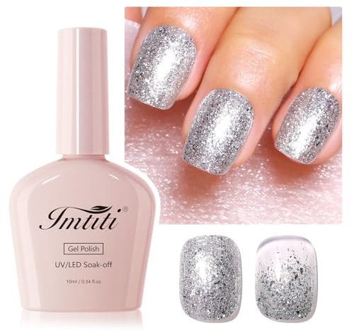 Imtiti Glitter Gel Nail Polish, Silver Starlight Gel Polish Sparkle, Nail Art Starter Manicure Salon DIY at Home for Women (0.34 Fl Oz)