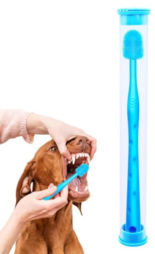 Zahnbürste für Hunde und Katzen – Zahnbürste für kleine Hunde | Zahnreinigung, Zahnbürste für Zahnstein, 360 Grad drehbar, mit Bürstenkopf, Haustierzahnbürste