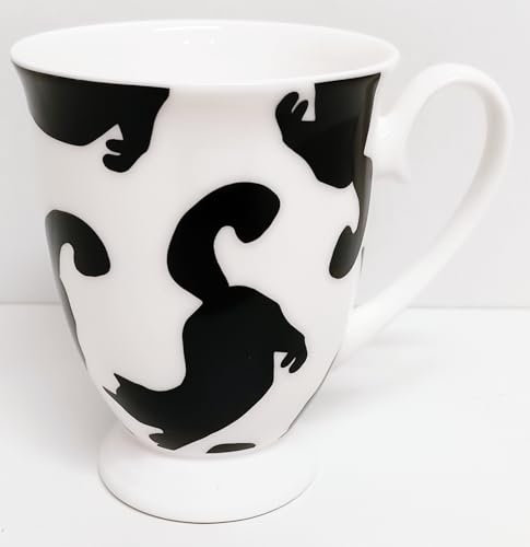 Rainbow Decors Elegant Cats Black Silhouettes Bone China Mug 300 ml 10.5 fl oz Royal Footed Cup Hand Decorated, UK