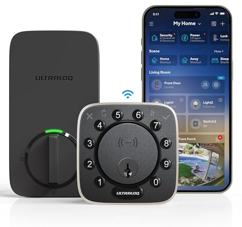 ULTRALOQ Bolt NFC Smart Lock, Serratura per porta di ingresso senza chiave WiFi integrata con sensore porta, catenaccio WiFi intelligente, automazione domestica intelligente, batteria 10 mesi,