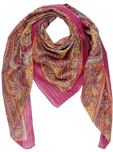Freak Scene Baumwolltuch indische Blumen Blätter Muster06 pink Lurex silber quadratisches Tuch