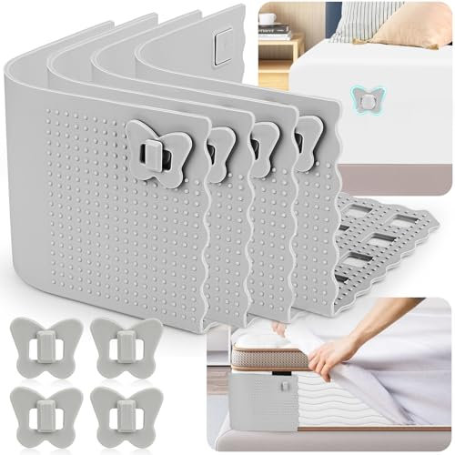 Hydream Bettlakenspanner, 4 Stück Verstellbar Bettlaken Spanner Spanngurte Lakenspanner Bettlakenhalter Matratzenspanner mit Feste Clips, Anti-Rutsch Bettwäsche Spannbettlaken Halter (Hellgrau)