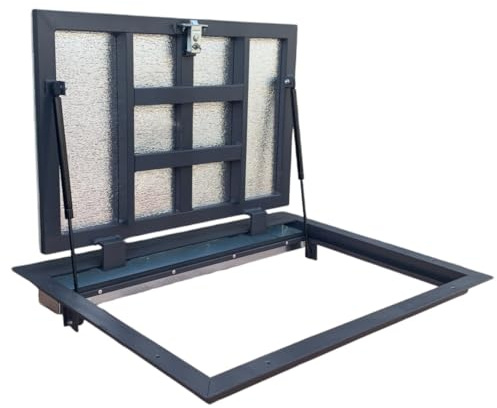 S-Lion Bodenluke Thermo Max 4, 60 x 80 cm, mit Gasfeder, Verriegelung mit Griff & Vierseitiger Dichtung, Schachtabdeckung für Keller & Revisionsschacht, Rahmen aus Stahlprofil, 600 x 800 mm