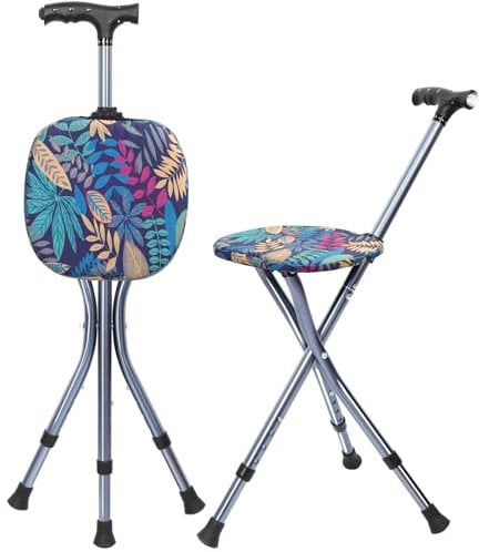 Gehstock mit Sitz, ultraleichter Aluminiumrahmen & robuster Klapphocker zusammenklappbares Design, ideal für Outdoor-Aktivitäten,tragbarer Gehstock für Erwachsene,Klappsitz