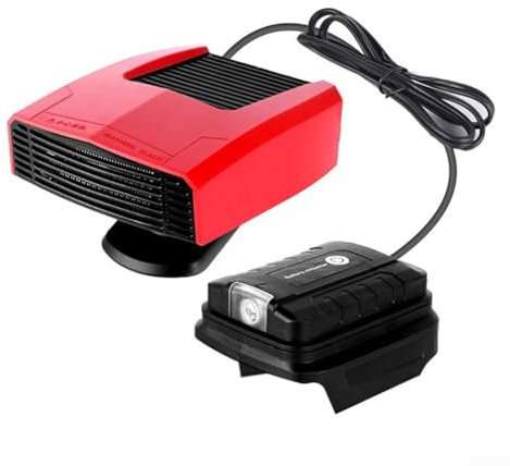 Niceminiwall Chauffage de voiture à batterie au lithium DC 14-21 V (batterie non incluse), chauffage de dégivrage rotatif à 360 degrés, adaptateur double port USB