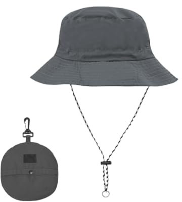 Sombrero de pescador con cuerda impermeable para mujeres hombres sombrero de safari ajustable a prueba de viento sombrero de pesca de playa gris