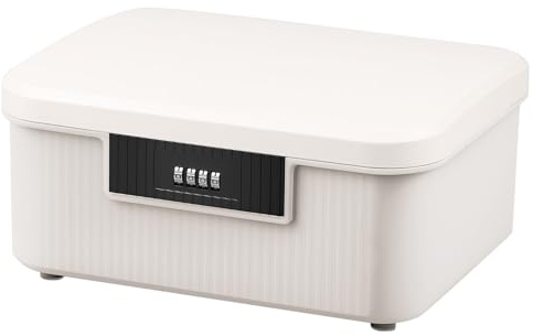 Abschließbare Aufbewahrungsbox mit 4-stelligem Zahlenschloss, 26 x 22 x 12 cm, 9 L Organizer für Home Office Schule - Verschließbare Kiste mit Schloss (Weiß)