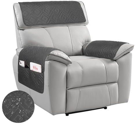 Guerity 3pcs Sofa Armrest Cover with Pocket, Headrest Cover for Recliner Sofa, Waterproof Recliner Chair Cover (3pcs, Grey)
