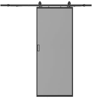 Vente-unique - Porte coulissante avec systéme en applique - aluminium et verre trempé fumé - H205 x L63 cm - LINCI II
