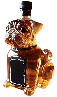 Whiskey Bottle - Bulldog Shape Empty Liquor Bottle | 300ml Decorative Decanter, Wine Container Dispenser for Restaurant Dining Room Birthday Father Husband Friends