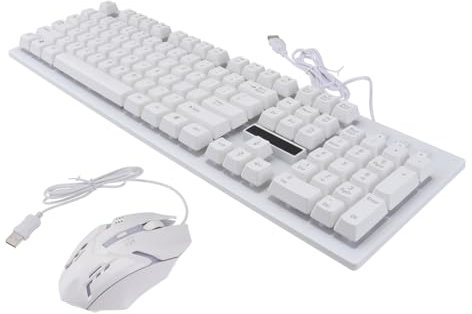 Uonlytech Clavier Et Souris De Jeu USB Filaire pour Gamer, Kit Ergonomique Mécanique Éclairage LED, Blanc, Usage Ordinateur Et Gaming