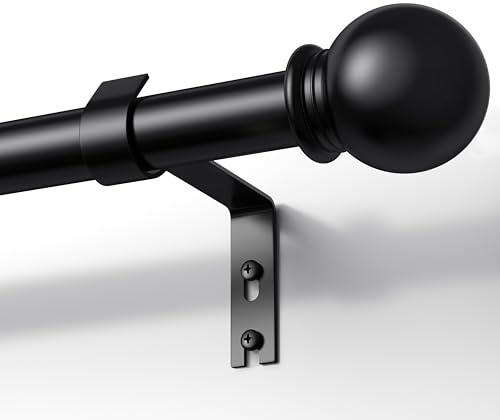 TRAROD Gardinenstange Schwarz 81-126cm, Vorhangstange Schwarz 16 mm Durchmesser, Metall Gardinenstange mit Kugelkopf Enden für Schlafzimmer, Wohnzimmer und Küchen, Schwarz Matt