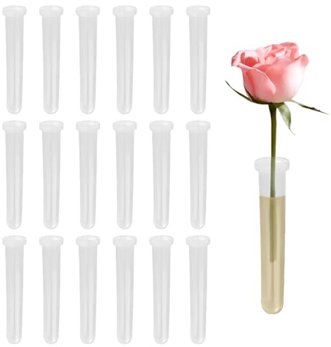 SYEYCW 18 Pcs Transparent Flower Water Tubes, Plastic Floral Test Tubes with Caps, Reusable Clear Flower Storage Vials, Floral Water Vials for Keeping Plants Fresh, for Plants Arrangements, Decoration