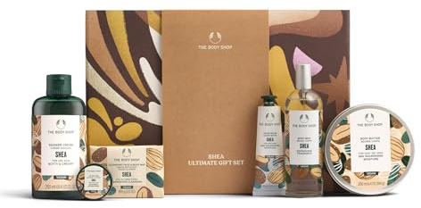 The Body Shop Shea Ultimate Geschenkset (Duschcreme 250 ml + Körperbutter 200 ml + Körperspray 100 ml + Seife 100 g + Lippenbutter 10 ml + Handbalsam 30 ml), luxuriöses Shea-Weihnachtsset für