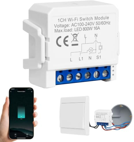 1PC Alexa Lichtschalter, WLAN Schalter, WLAN Lichtschalter Smart Life/Tuya App, Smart Home Lichtschalters Alexa mit Sprachsteuerung/Timer,Mini DIY Wifi Smarts Switch Kompatibel Alexas/Google Assistant