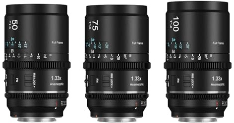 SIRUI Astra 50mm, 75mm, 100mm T1.8 1.33X Kit Obiettivo Anamorfico, Full-Frame con Autofocus e Grande Diaframma per Fotocamere E-Mount, Compatibile con A7C, A7IV, A9, A6700, ZV-E10, FX30 (Neutro Flare)