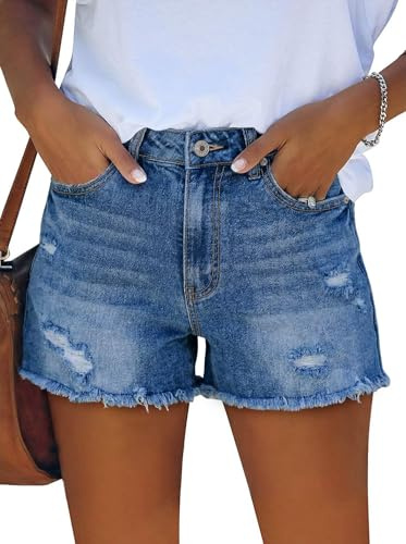 onlypuff Denim Shorts for Women Push Up Frayed Stretchy Jean Shorts Blue 6